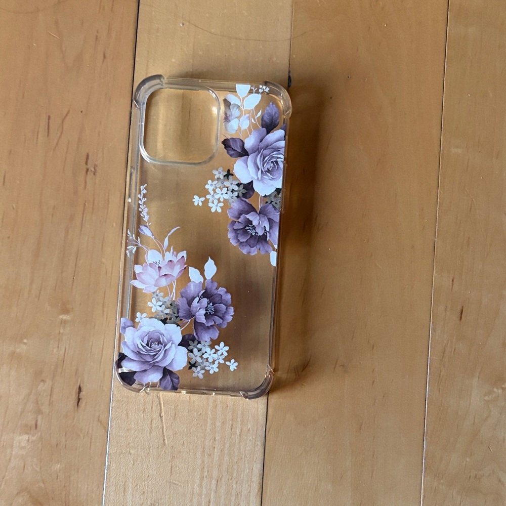Elegant  Floral Clear iPhone 13 Pro Case with Purple Blooms